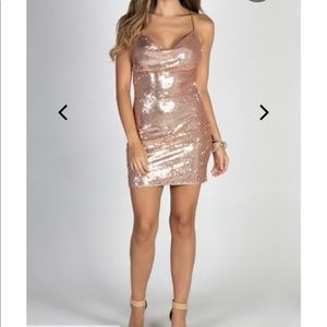 Rose gold sequin dress. Very pretty!